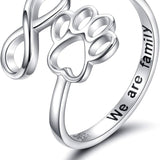Anel Ajustável de Prata Esterlina em Forma de Coração com Impressão de Pata Feito à Mão