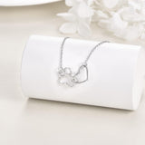 Colar de Impressão de Patas em Prata Esterlina – Pendente de Cristal em Forma de Coração com Patas de Cão