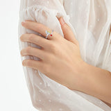 Anel Ajustável de Cão com Figura de Menina em Prata