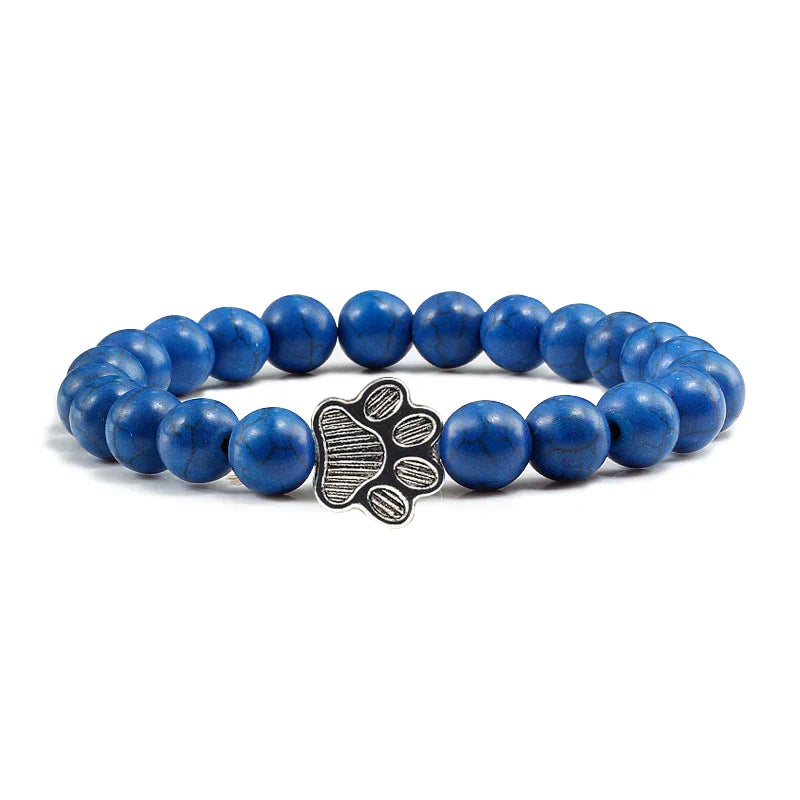 Pulseira de Pedra Natural com Pendente de Pata – Pulseira de Contas Elástica para Homens e Mulheres