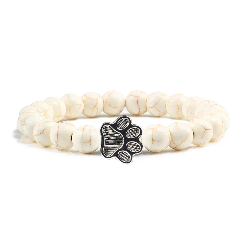 Pulseira de Pedra Natural com Pendente de Pata – Pulseira de Contas Elástica para Homens e Mulheres