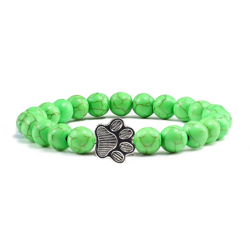 Pulseira de Pedra Natural com Pendente de Pata – Pulseira de Contas Elástica para Homens e Mulheres