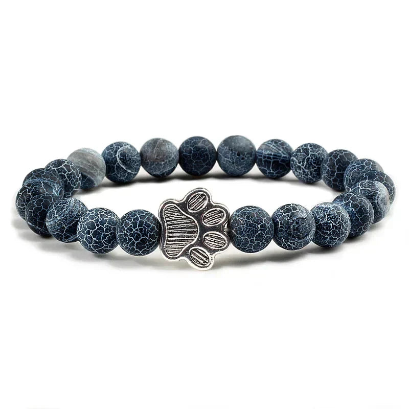 Pulseira de Pedra Natural com Pendente de Pata – Pulseira de Contas Elástica para Homens e Mulheres
