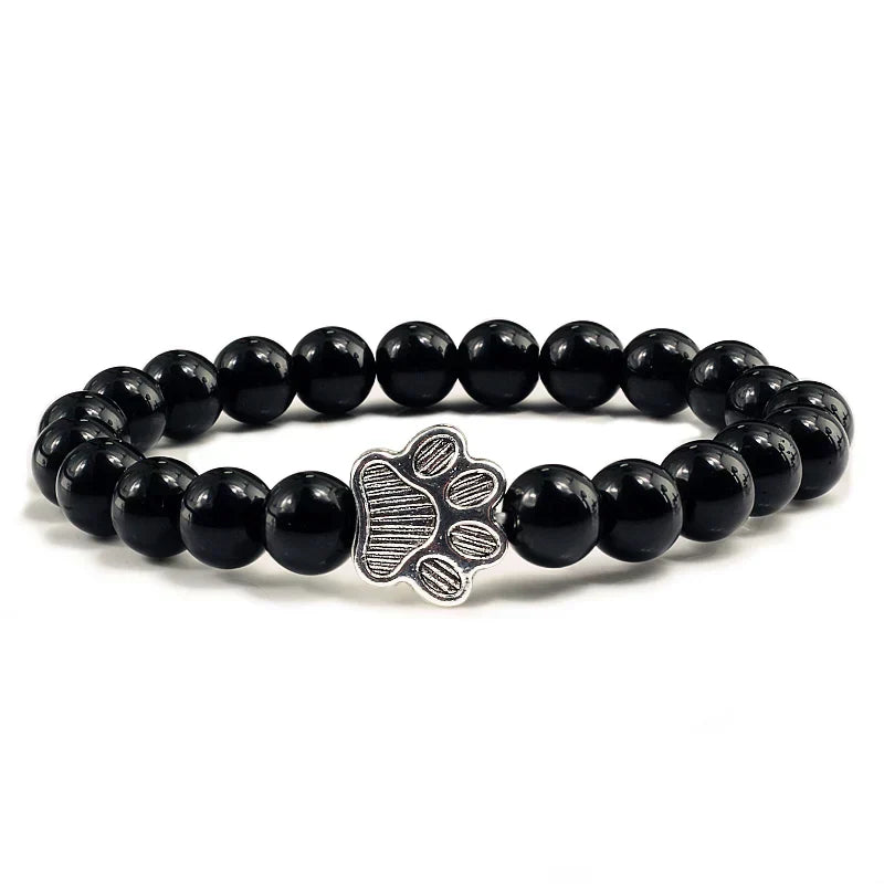 Pulseira de Pedra Natural com Pendente de Pata – Pulseira de Contas Elástica para Homens e Mulheres