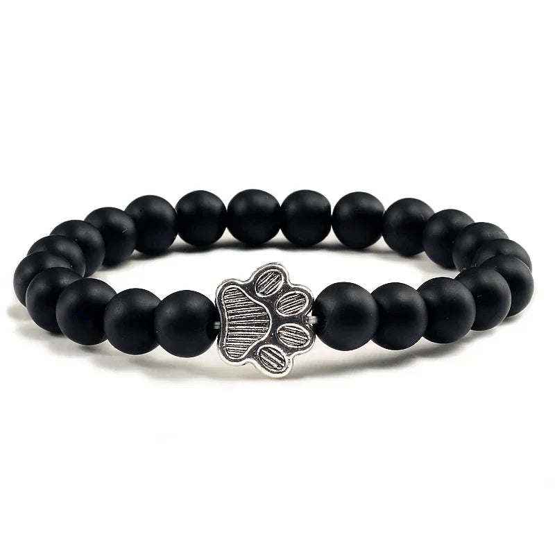 Pulseira de Pedra Natural com Pendente de Pata – Pulseira de Contas Elástica para Homens e Mulheres
