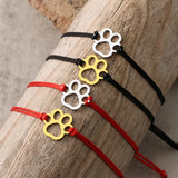 Pulseira Ajustável com Patinha em Cordão Preto e Vermelho