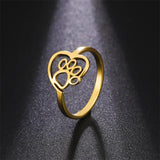 Anel em Forma de Pata de Coração Feito de Aço Inoxidável para Amantes de Animais