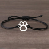 Pulseira Ajustável com Patinha em Cordão Preto e Vermelho