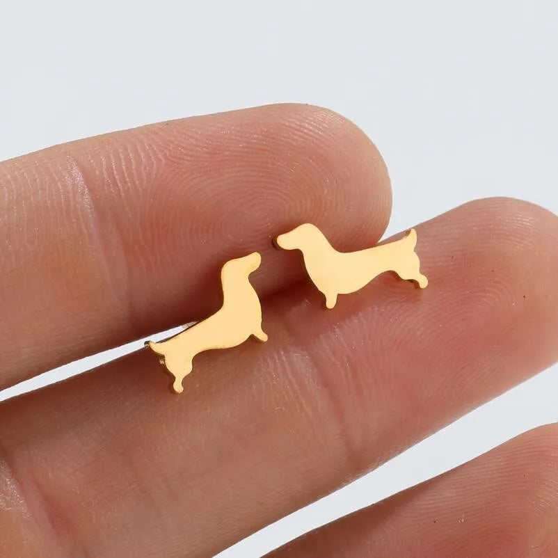 Brincos de Estudo de Dachshund – Brincos Minimalistas de Cão em Metal