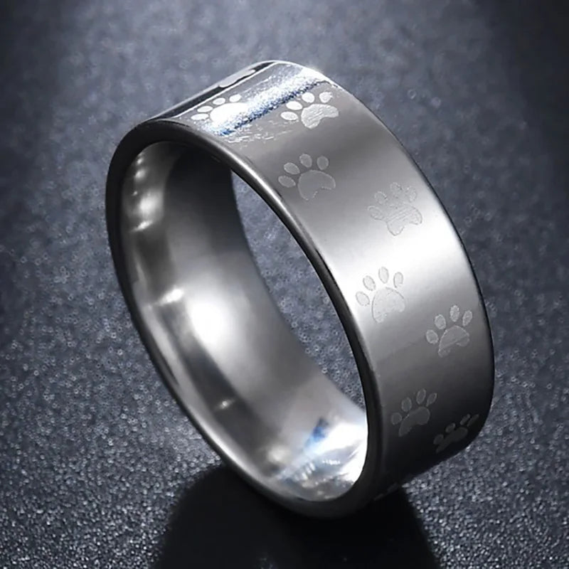 Anel de Aço Inoxidável Arco-Íris Artesanal com Impressão de Pata