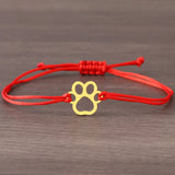 Pulseira Ajustável com Patinha em Cordão Preto e Vermelho
