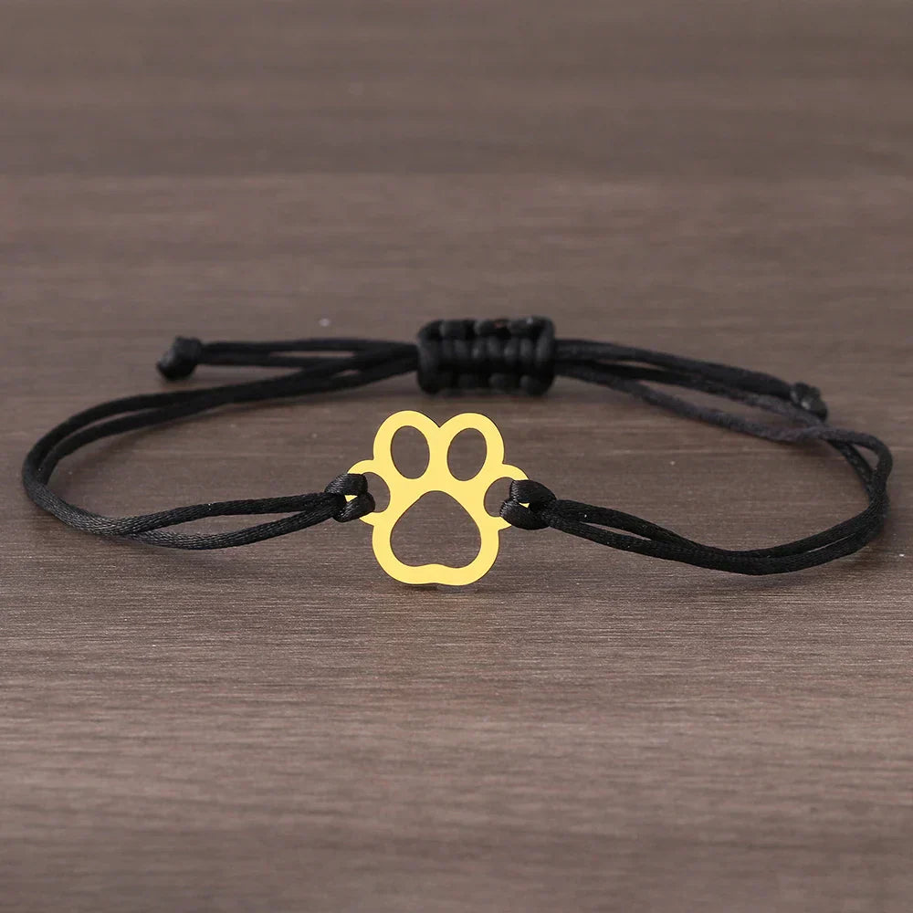 Pulseira Ajustável com Patinha em Cordão Preto e Vermelho