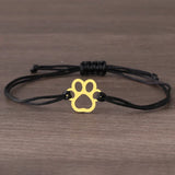 Pulseira Ajustável com Patinha em Cordão Preto e Vermelho