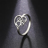 Anel em Forma de Pata de Coração Feito de Aço Inoxidável para Amantes de Animais