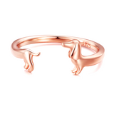 Anel Ajustável de Dachshund em Prata