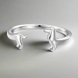 Anel Ajustável de Dachshund em Prata