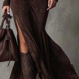 Julina - Vestido comprido elegante em pele sintética