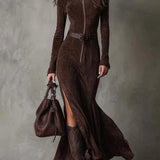 Julina - Vestido comprido elegante em pele sintética