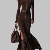 Julina - Vestido comprido elegante em pele sintética