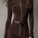 Julina - Vestido comprido elegante em pele sintética