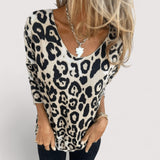 Zlata - Blusa casual para mulher com estampa de leopardo