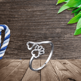 Anel Ajustável em Aço Inoxidável com Coração de Pata